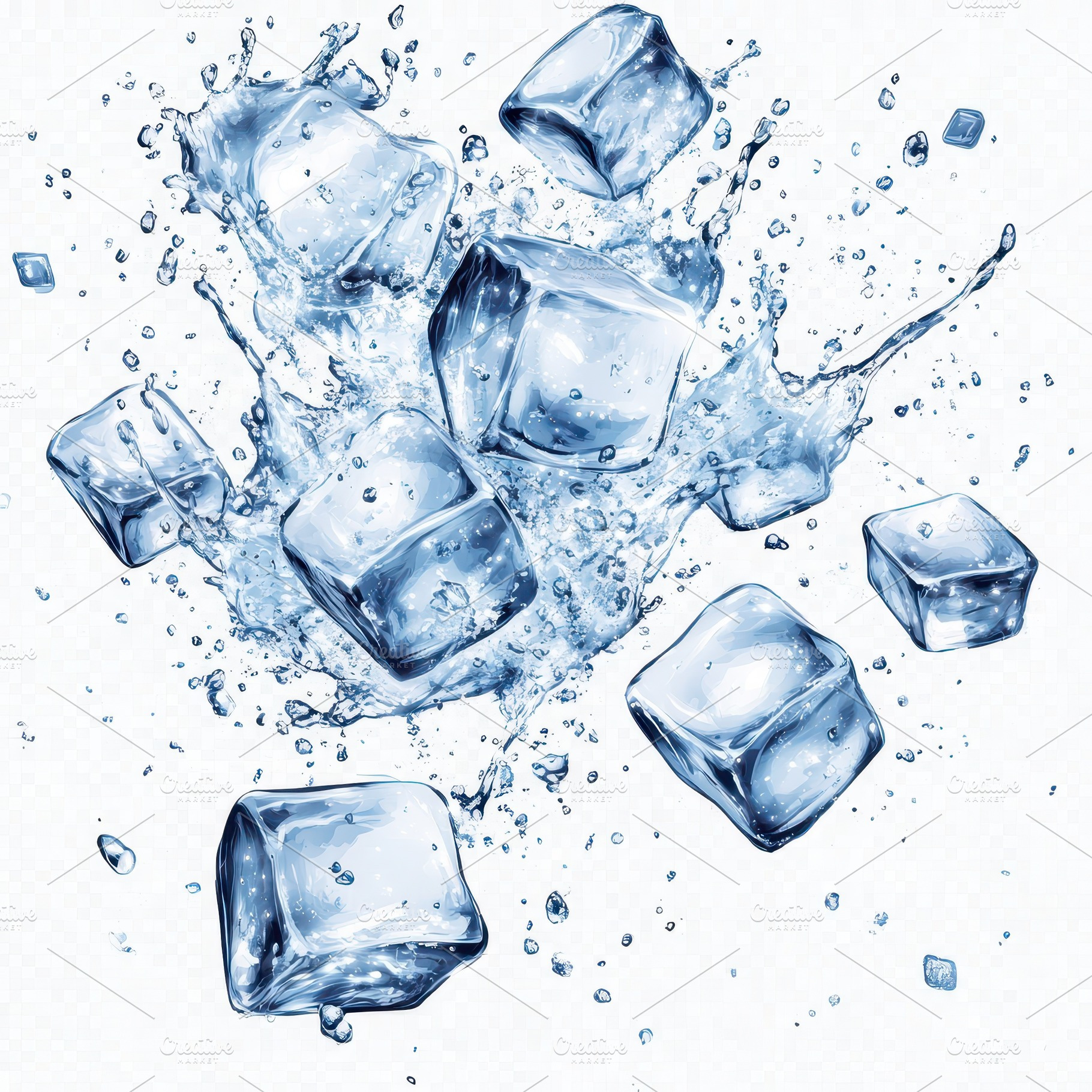 Ice Cubes Splashing Water Refreshing, a Food & Drink Photo by Pixeness Studio