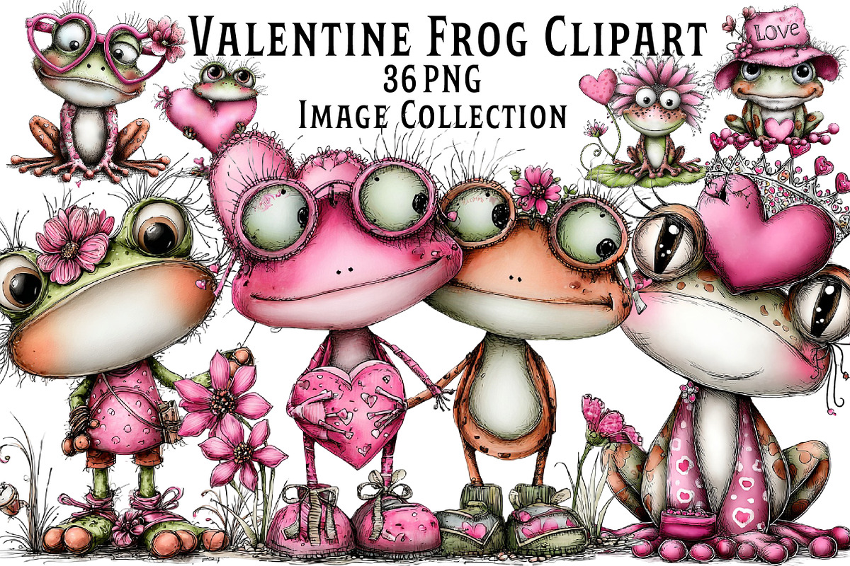 Valentine's Whimsical Frogs Clipart, an Illustration by Dream Creation (Photo 1 of 8)