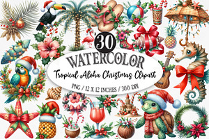 Tropical Aloha Christmas Clipart, an Illustration by Designking