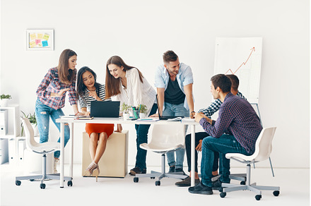 Smiling diverse group of young, a Business Photo by Gladkov photography