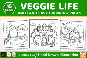 Veggie Life Bold and Easy Coloring, a Decorative Illustration by Design Station