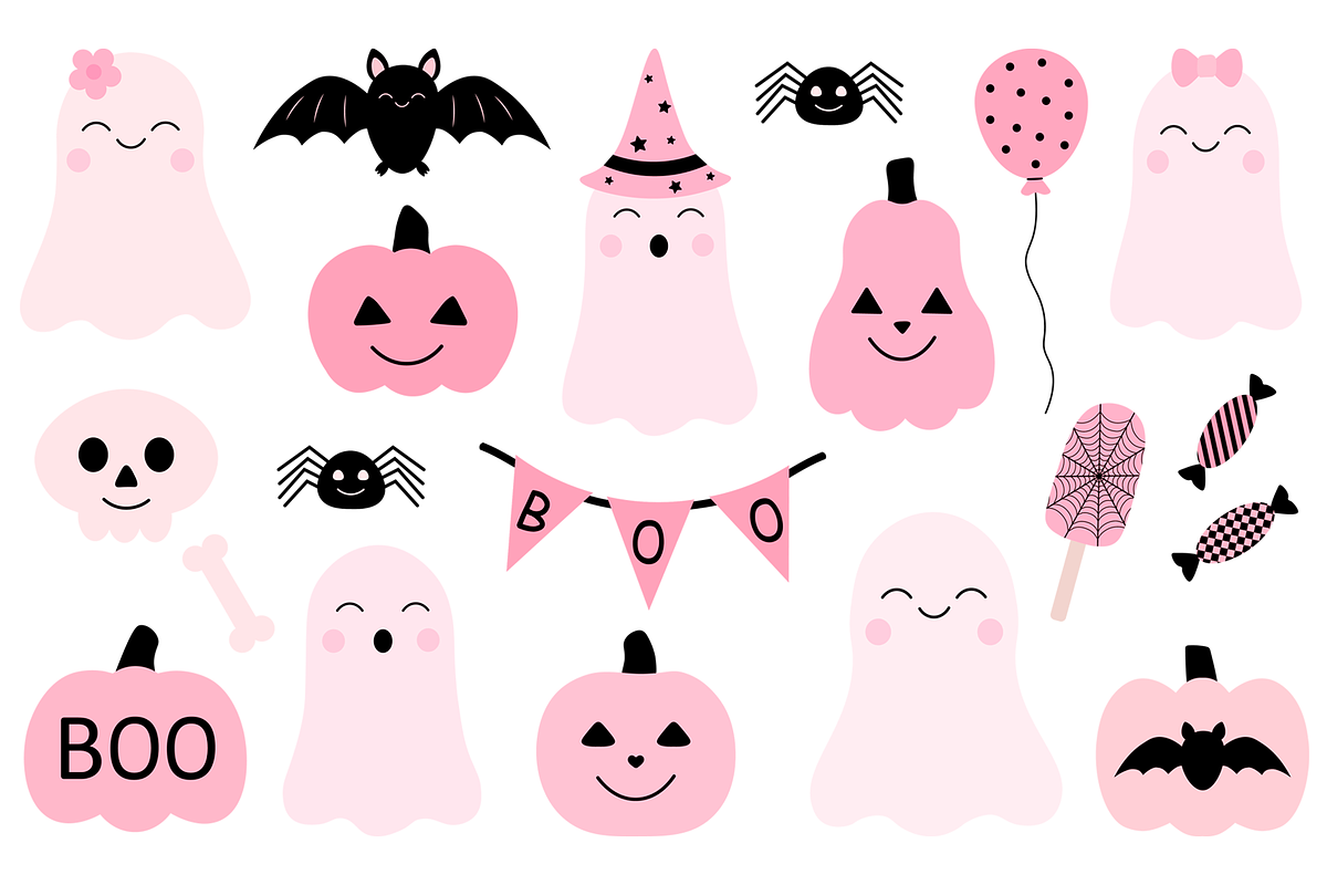 Cute Pink Halloween clipart SVG, an Illustration by IrinaShishkova (Photo 2 of 7)
