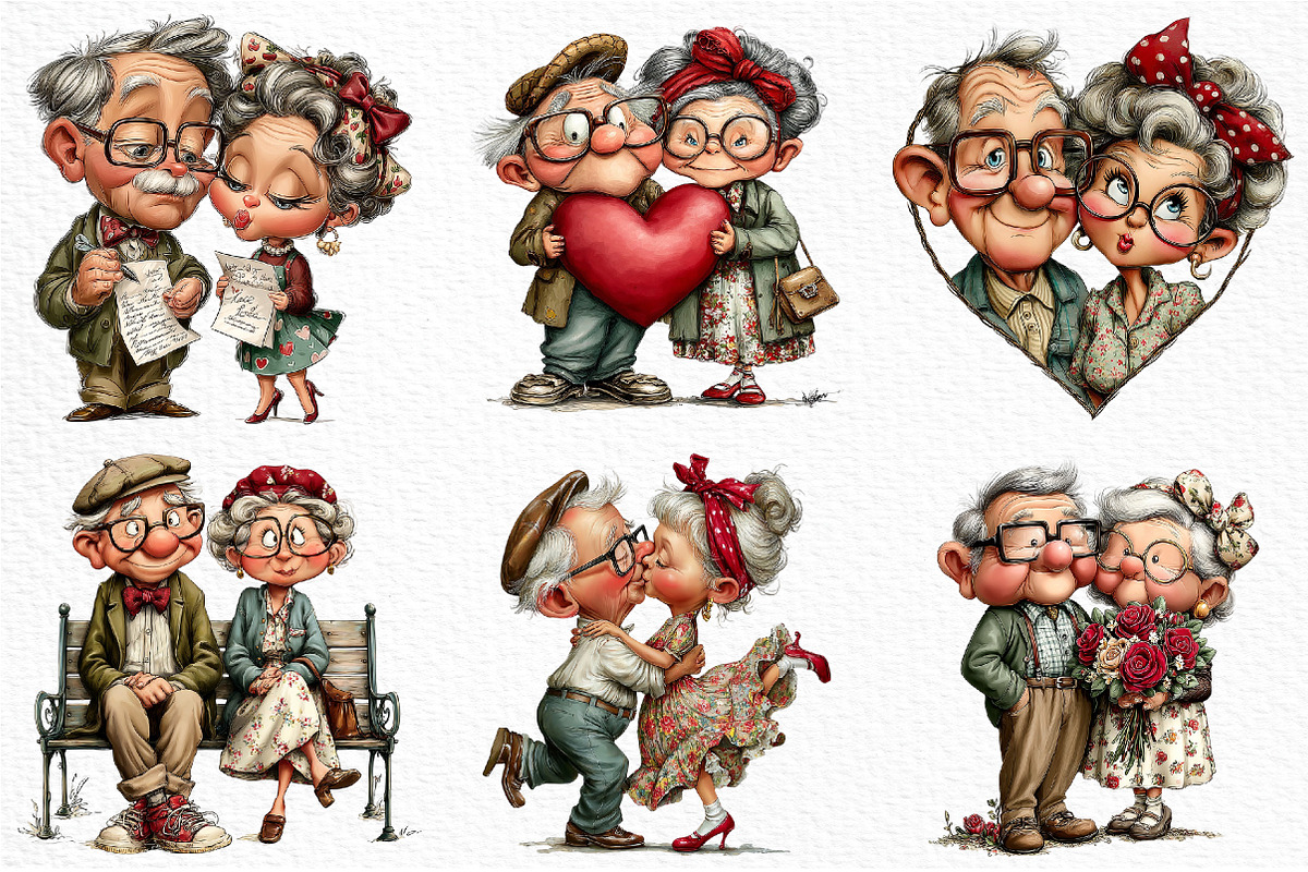 Romantic Elderly Couple Png Bundle, an Illustration by Craft Nest (Photo 5 of 11)