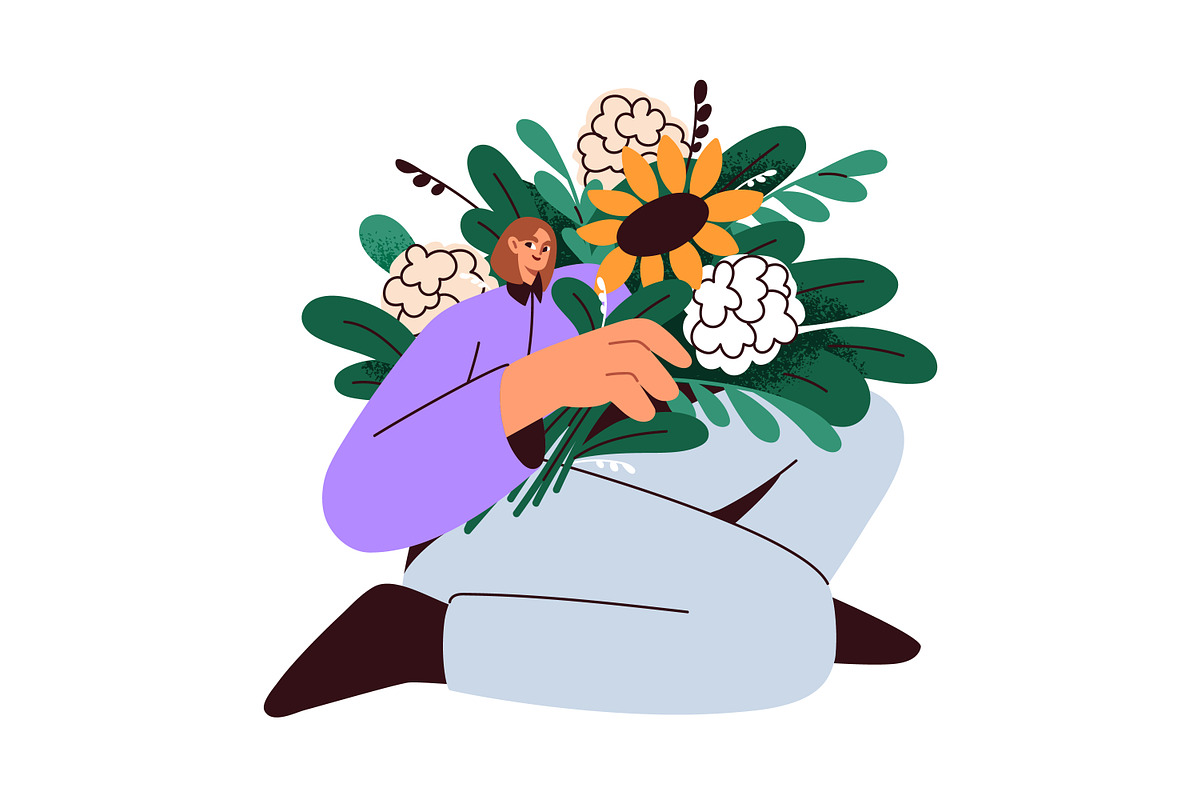People holding flower bouquets set, a Person Illustration by Good Studio (Photo 13 of 16)