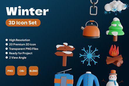 Winter 3D Icon Set, an Object 3D Model by Permadi Creative