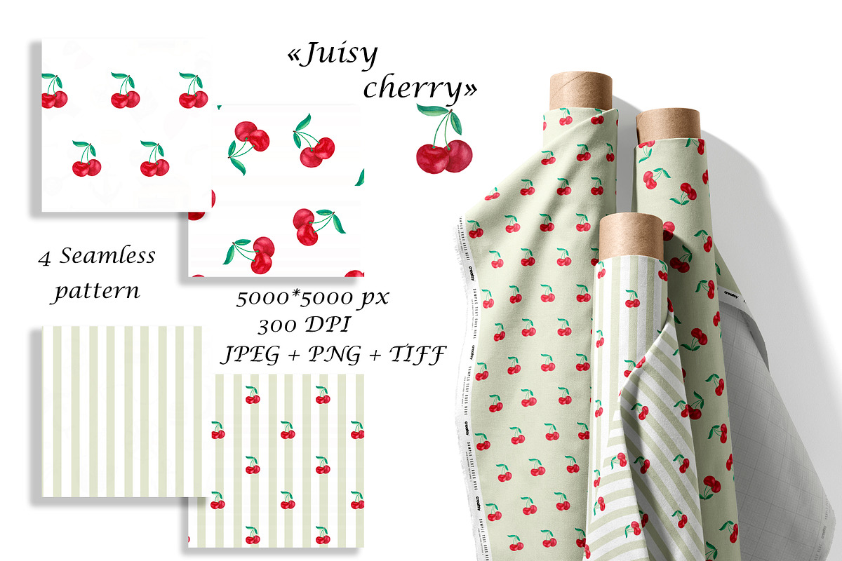 Watercolor Cherries Seamless Pattern, a Pattern Graphic by Oksana Dovhopol Art (Photo 1 of 11)