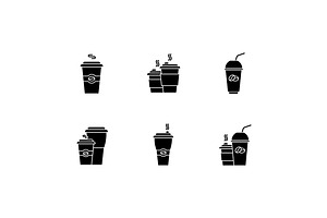 Coffee To Go Black Glyph Icons Set