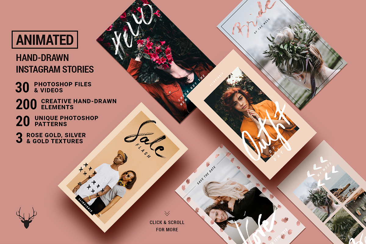 Rose Gold ANIMATED Instagram Stories, a Social Media Template by SilverStag Type Foundry (Photo 1 of 19)