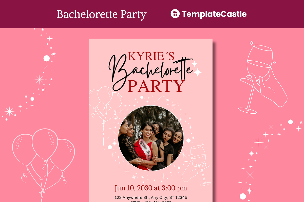Bachelorette Party Canva Invitation, a Design Template by TemplateCastleStore (Photo 1 of 2)