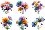 Watercolor Cosmos Flowers clipart, an Illustration by GatewayDesign (Thumbnail 2 of 5)