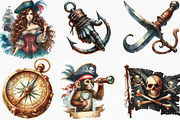 Watercolor Pirate Clipart Bundle, an Illustration by Designking (Thumbnail 3 of 4)