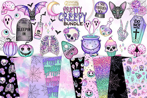 Creepy clipart and pattern bundle