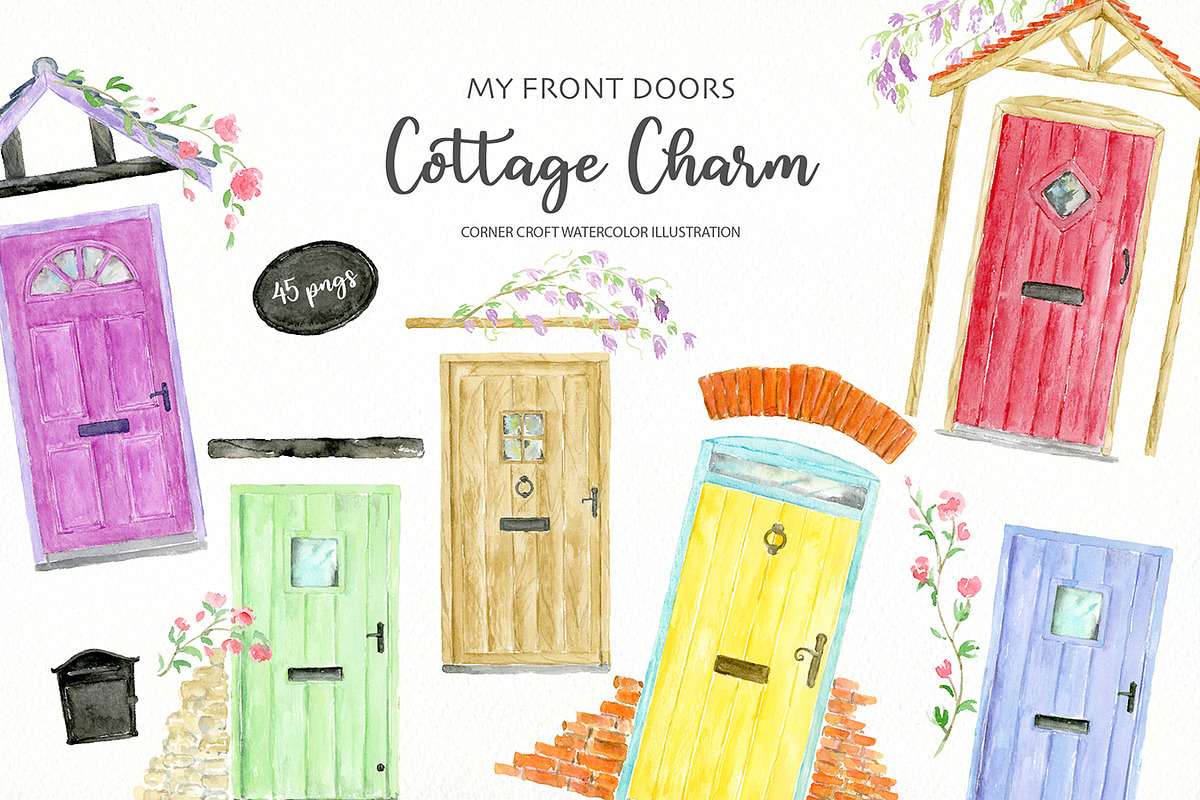 Watercolor Cottage Front Doors, a Person Illustration by Corner Croft (Photo 1 of 8)