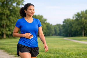 Woman enjoying summer outdoor fitnes, a Photo by Dvoevnore photos