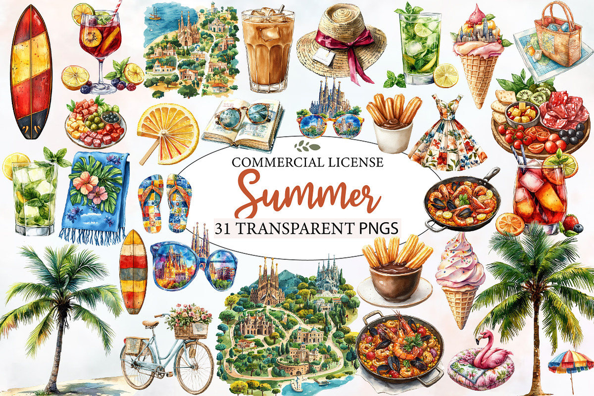 Summer Watercolor  Clipart, an Illustration by Designworld (Photo 1 of 5)
