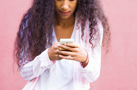 Afro girl with mobile phone stock photo containing cellphone and ebony