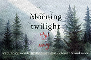 Twilight morning watercolor clip art, a Seasonal Illustration by FleurArt (Thumbnail 1 of 19)
