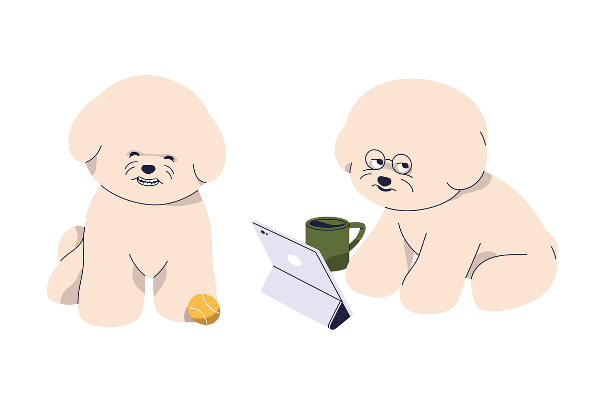 Cute dogs of Bichon Frise breed set, an Animal Illustration by Good Studio (Photo 7 of 10)