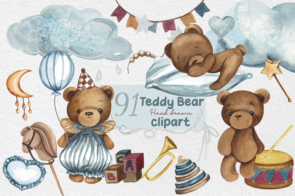 Teddy Bear Clipart Set, an Animal Illustration by HabitusDesigns (Photo 1 of 10)