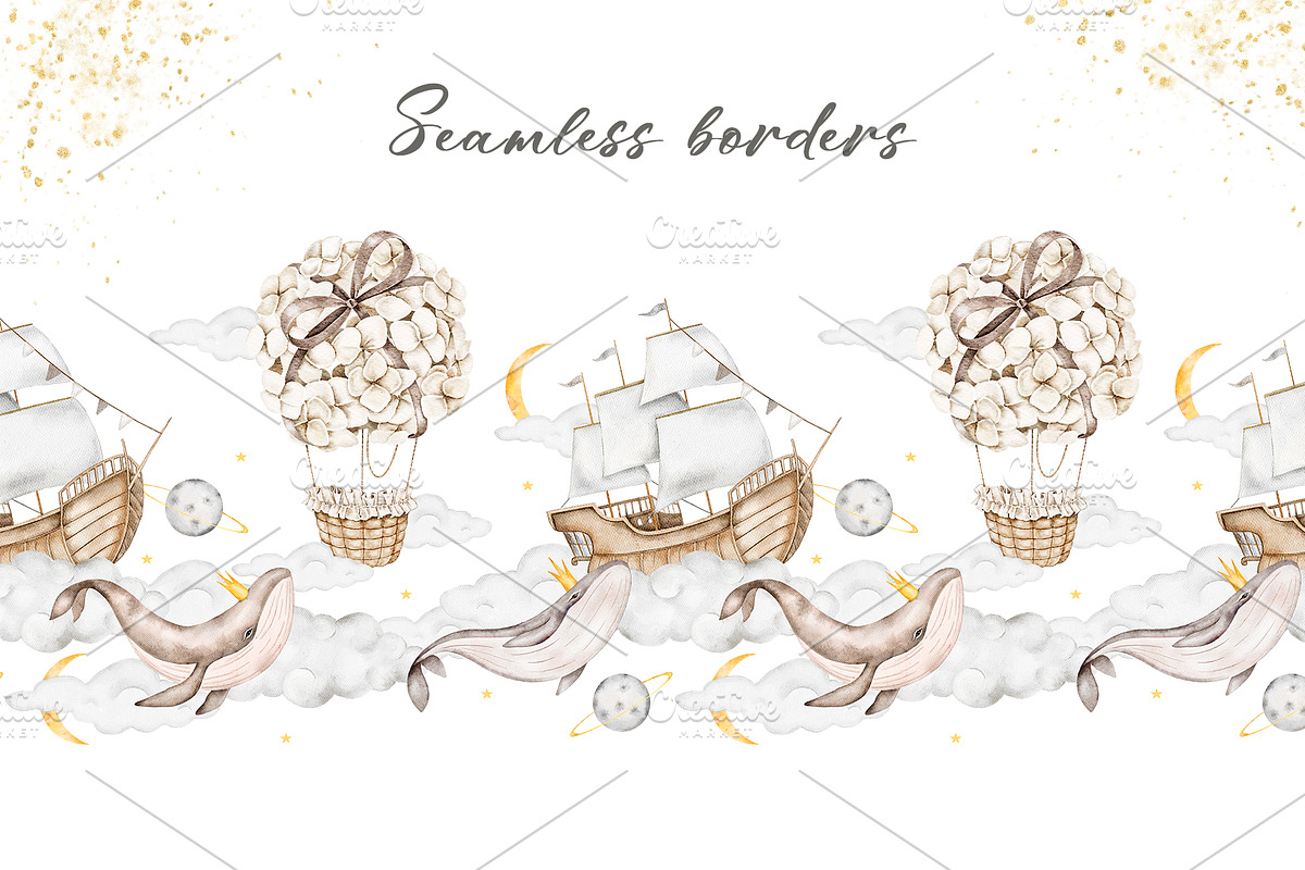 Dreamy Whales Watercolor Clip Art, a Decorative Illustration by Eves_Aquadreams (Photo 4 of 9)