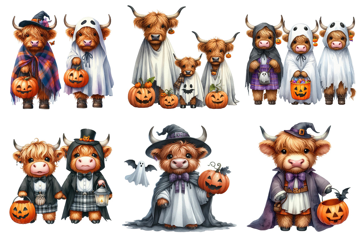 Halloween Highland Cow Ghost Clipart, an Illustration by CreationArt (Photo 5 of 5)