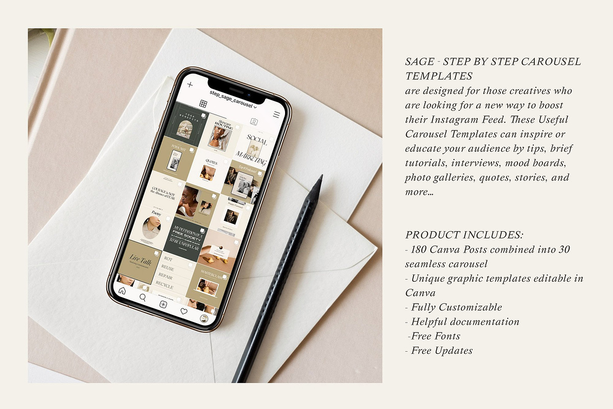 Sage Step by Step Carousel Templates, a Social Media Template by Sparrow & Snow (Photo 2 of 13)