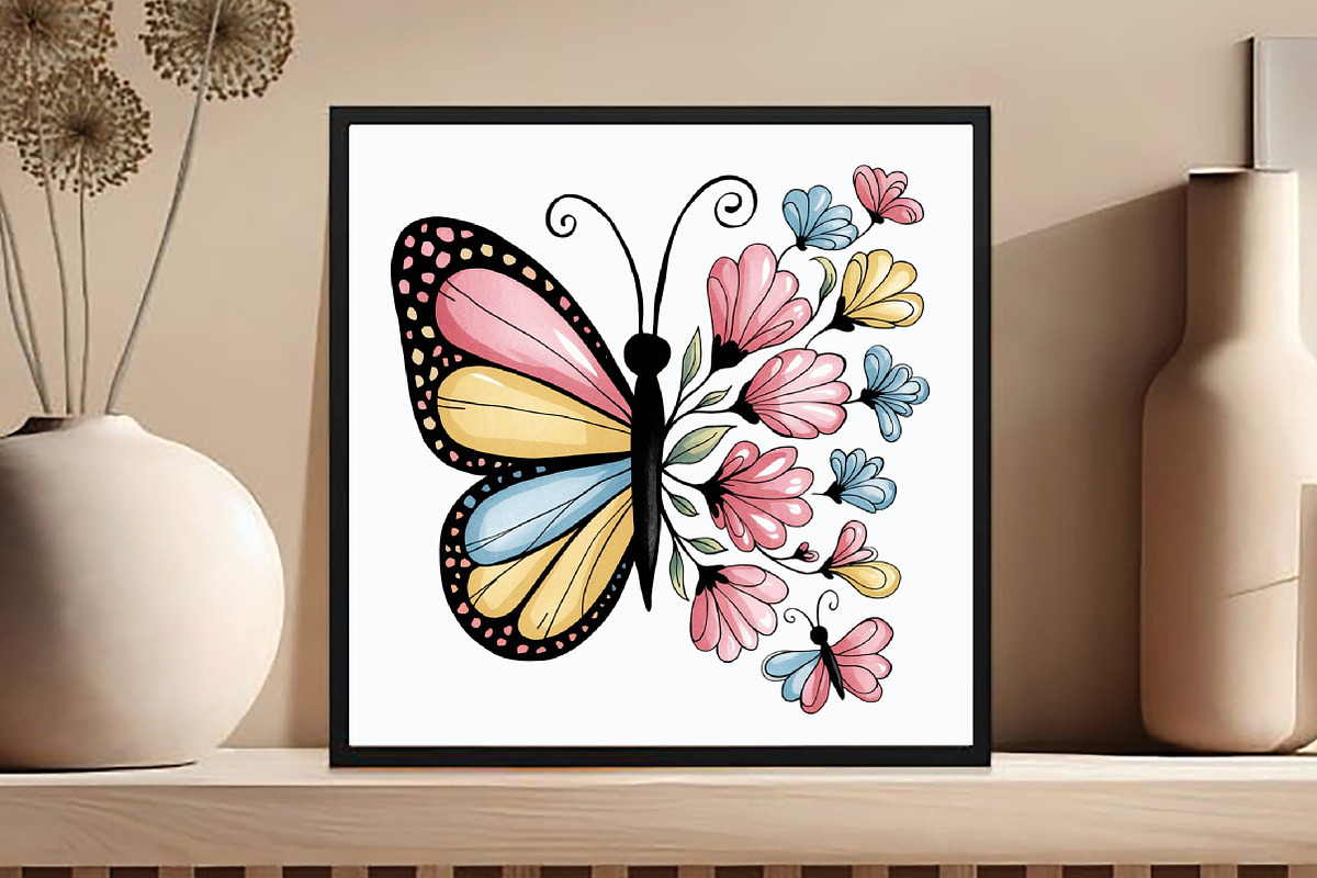 Floral Cute Butterfly Clipart, an Illustration by DreamCafeArt (Photo 2 of 6)