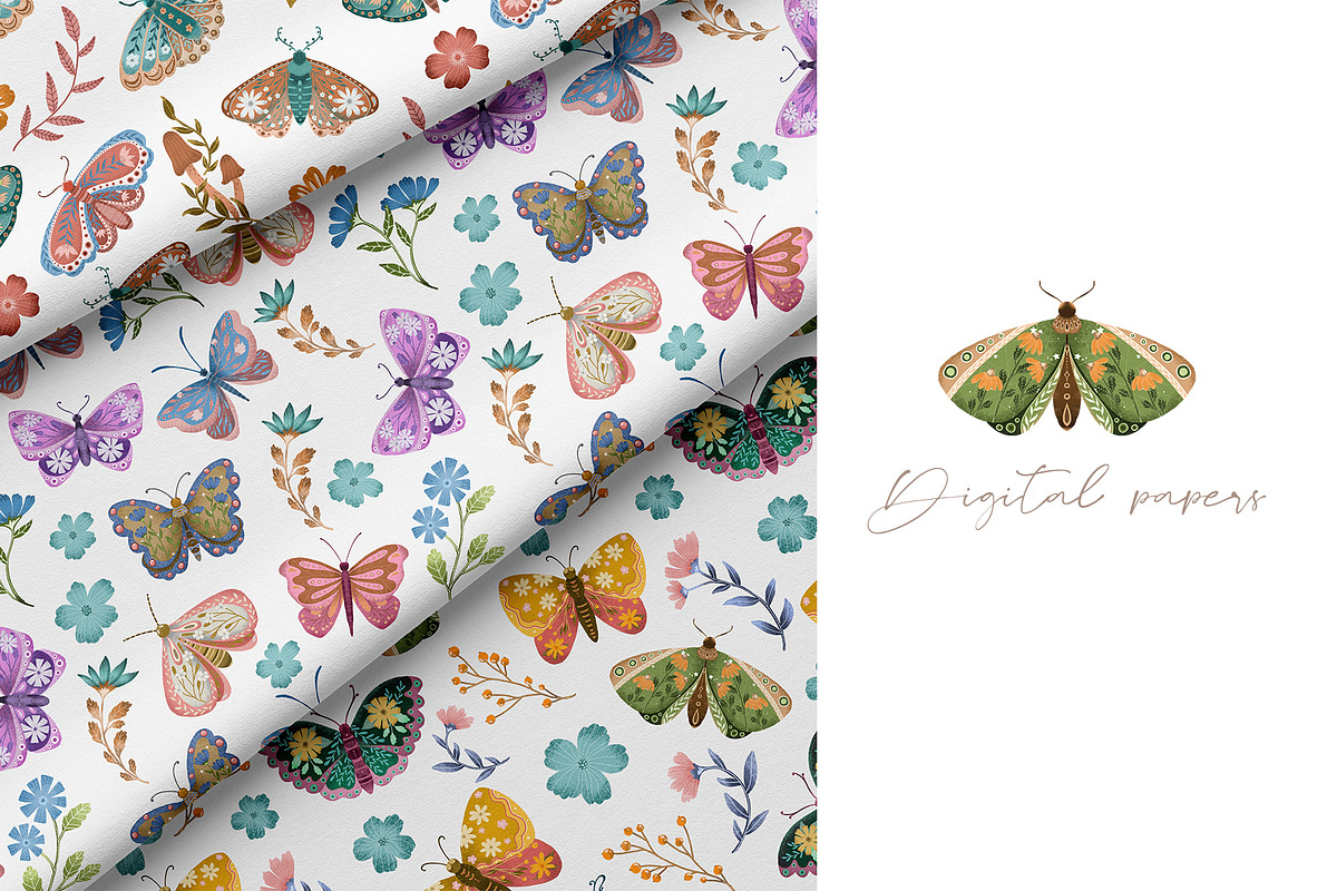 Flowery butterflies clipart set, an Animal Illustration by Yelloo Fish (Photo 7 of 14)