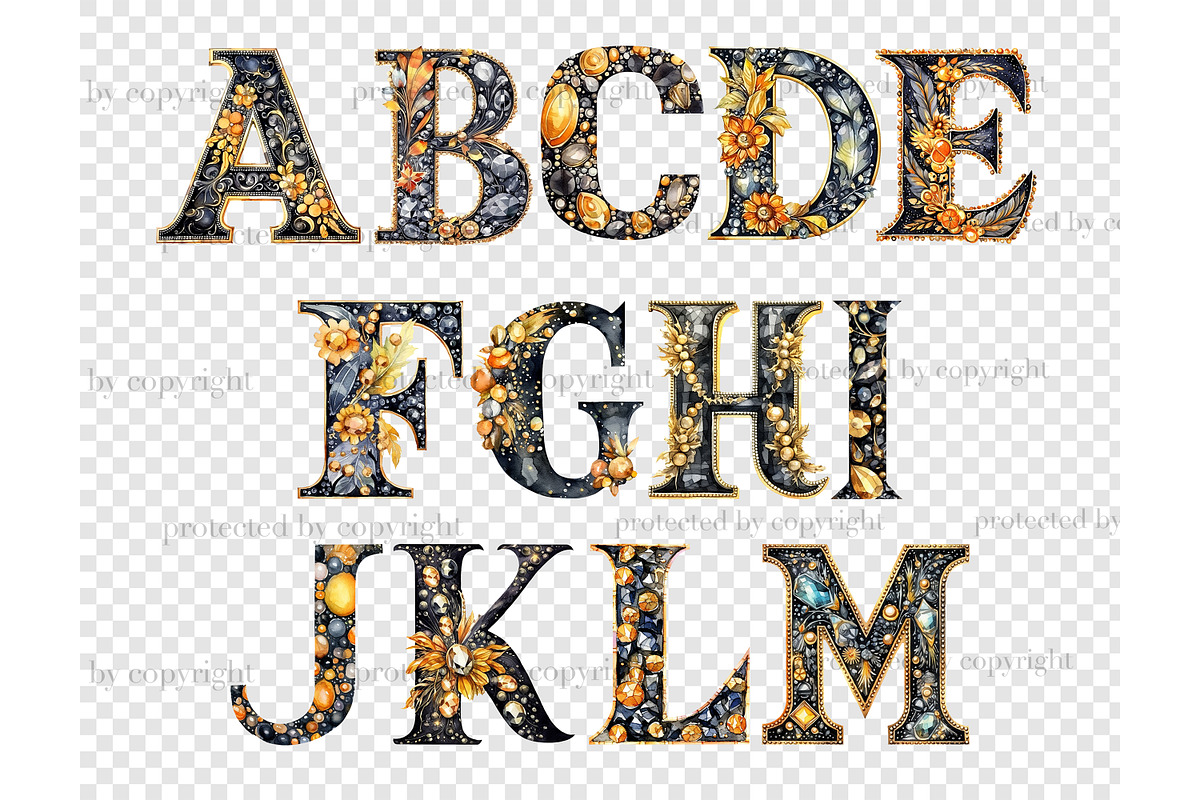 Gold and Black Alphabet Clipart, a Decorative Illustration by GlamArtZhanna (Photo 4 of 5)
