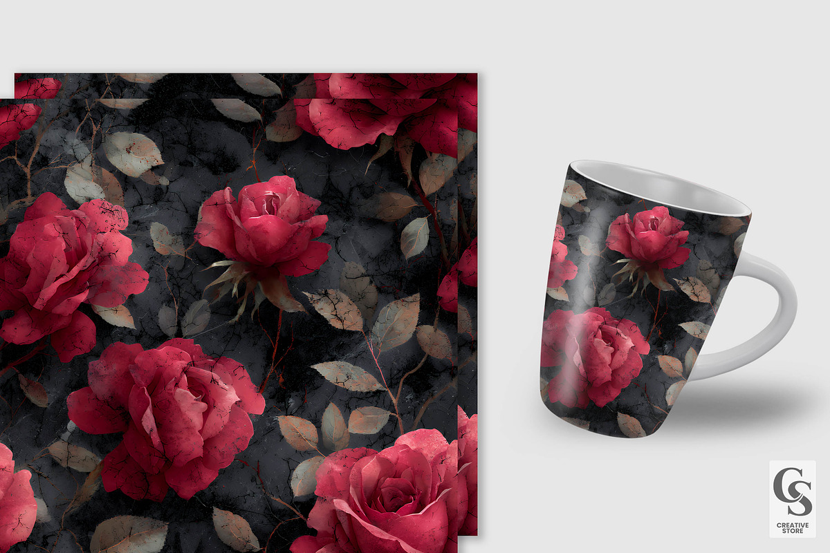 Gothic Textured Rose Flowers Pattern, a Pattern Graphic by Creative Store (Photo 2 of 5)
