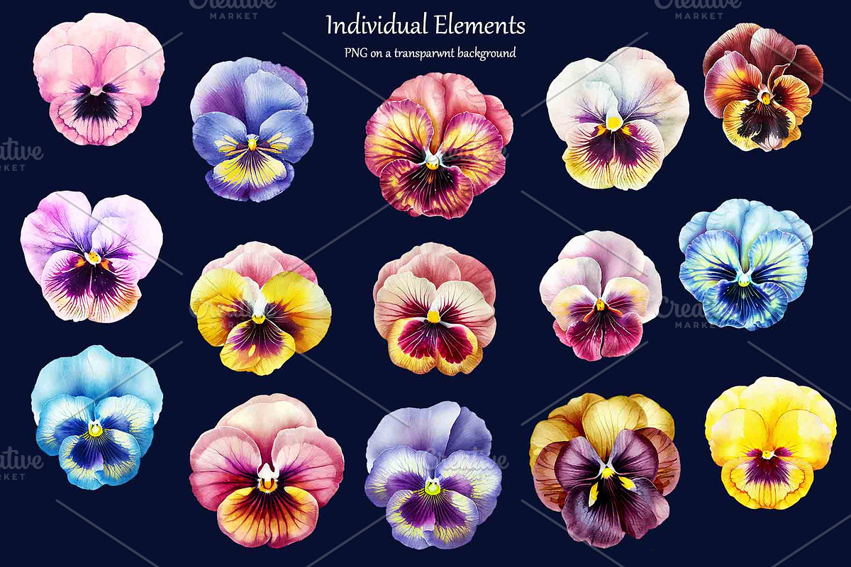 Watercolor Pansy Flowers Clipart, an Object Illustration by BarvArt (Photo 3 of 4)