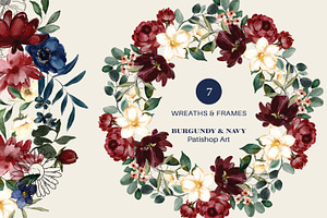 Burgundy & Navy Watercolor Clipart