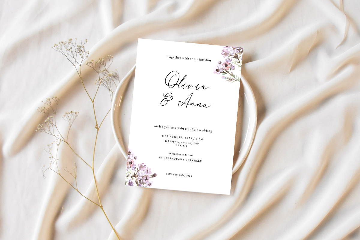 Floral Minimal Wedding Invite Card, an Invitation Template by TheSimplySereneShop (Photo 4 of 6)