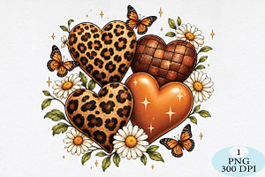 Boho Leopard Print Hearts PNG, a Seasonal Illustration by Daily.Designs
