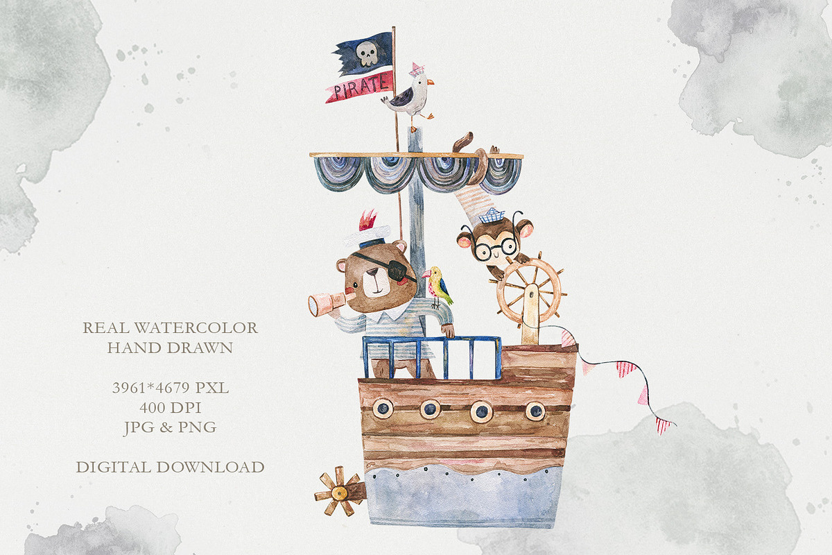 Watercolor Cute Animals & Transport, an Animal Illustration by the_myro (Photo 3 of 11)