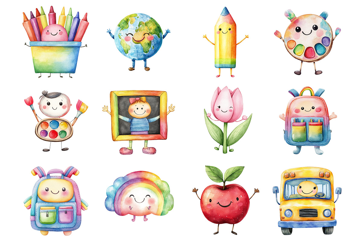 Kawaii Preppy School Clipart Bundle, a Seasonal Illustration by CitraGraphics (Photo 2 of 4)