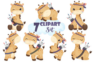 Cute Bohemian Giraffe Clipart Set