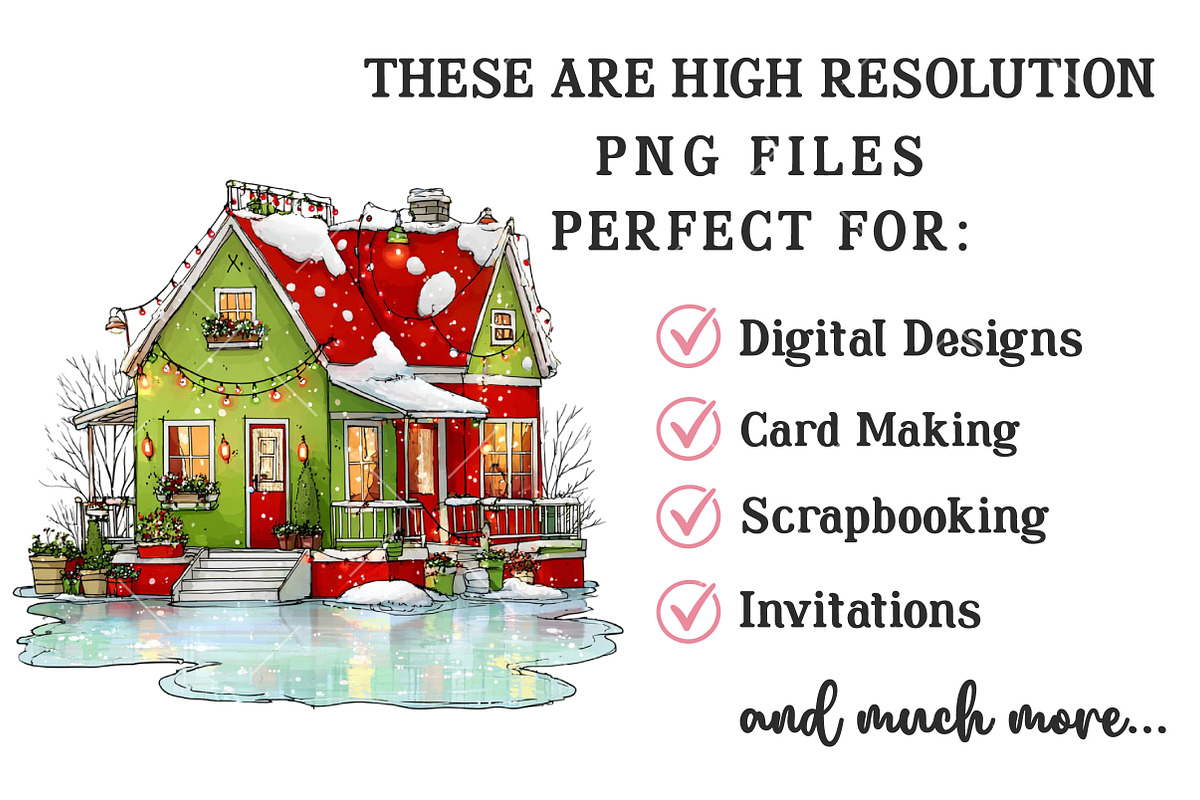 Whimsical Christmas House Clipart, an Illustration by OK Design (Photo 6 of 6)