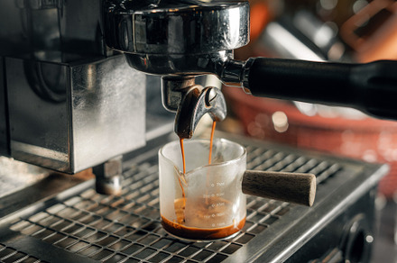 Strong shot espresso coffee from the machine, a Photo by Art Rachen