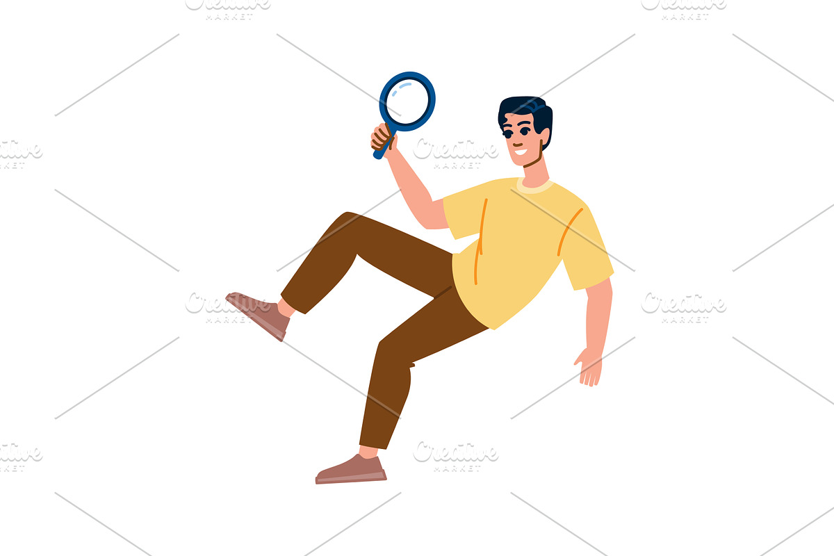 Young man holding magnifying glass, an Education Illustration by pikepicture