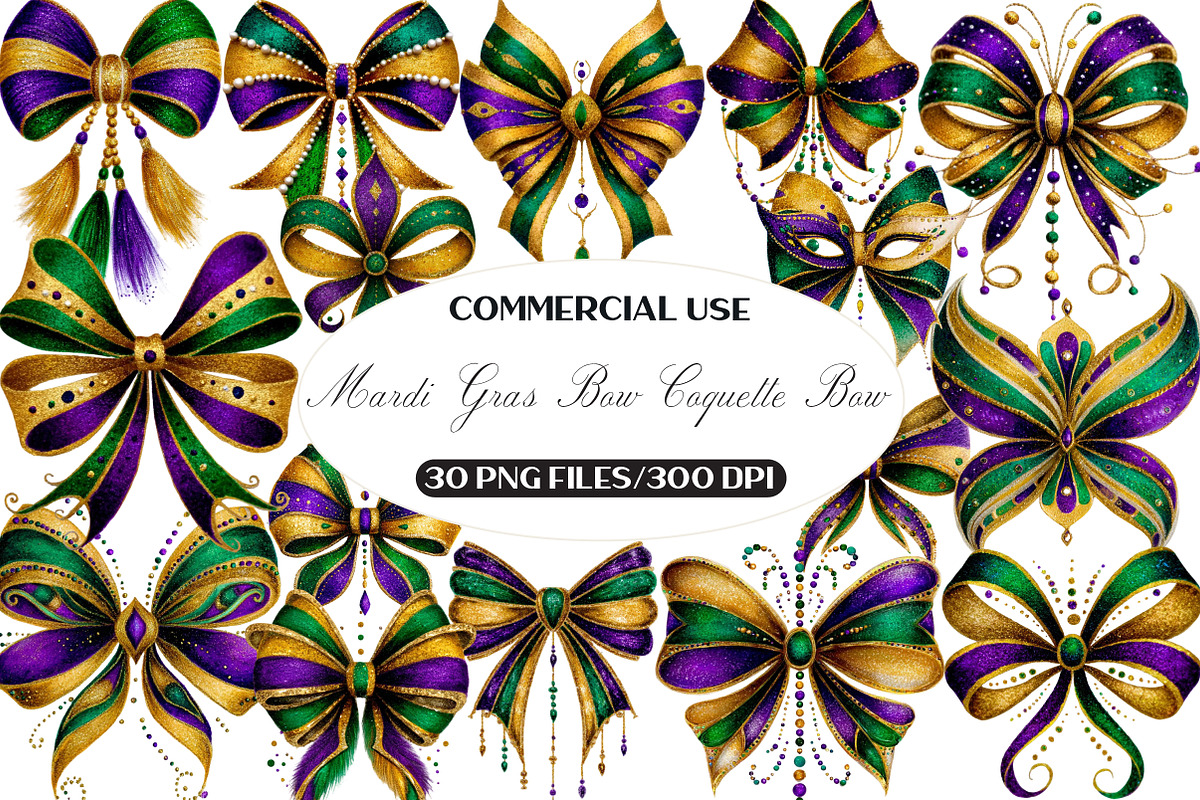 Mardi Gras Bow Coquette Bow, an Illustration by Black Bird Studio (Photo 1 of 6)