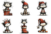 Whimsical Cats Christmas Clipart, an Illustration by CraftArtStudio (Thumbnail 5 of 6)