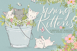 Spring Cute Kittens Graphics Bundle