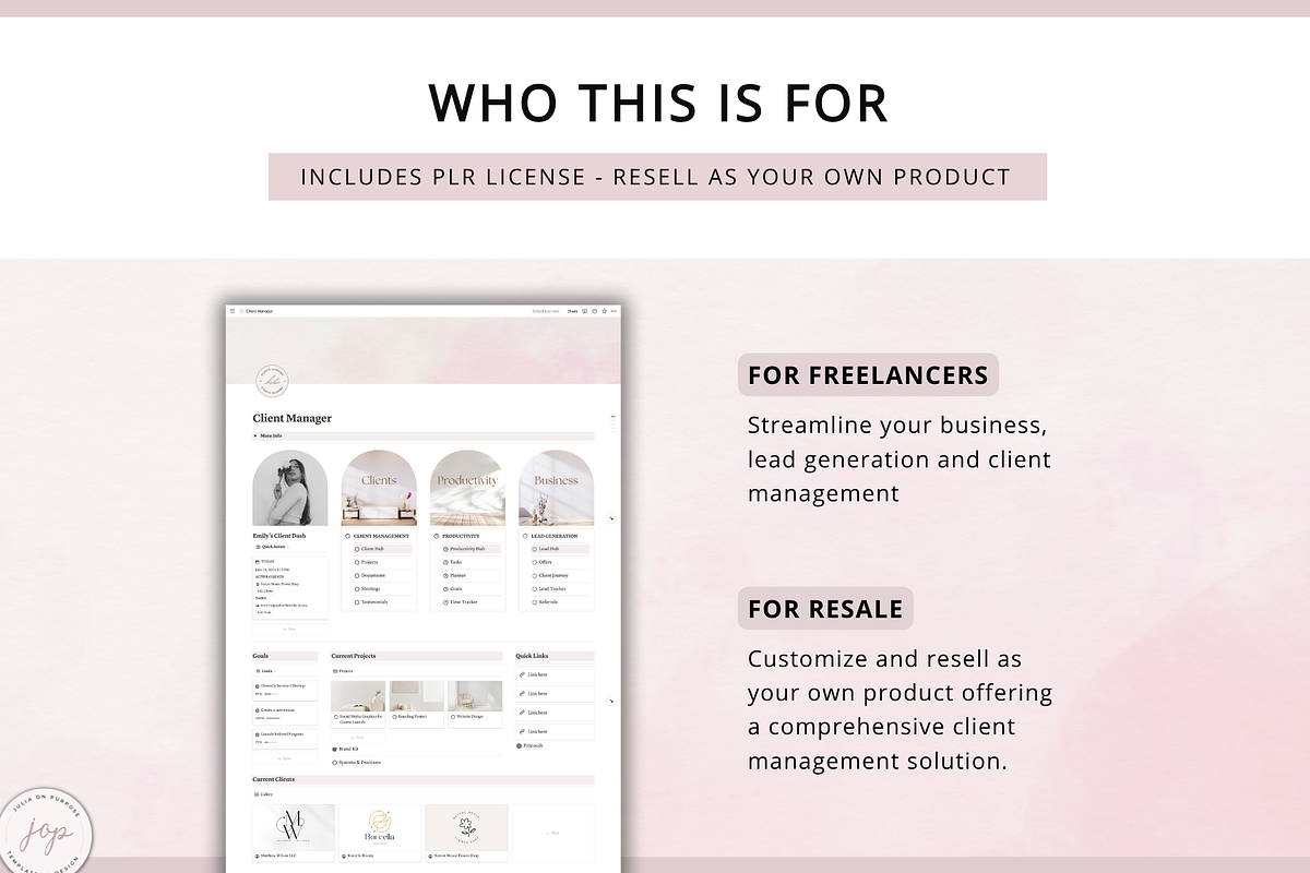 Notion PLR Template Freelancer Dash, a Templates & Theme by Julia On Purpose (Photo 2 of 10)