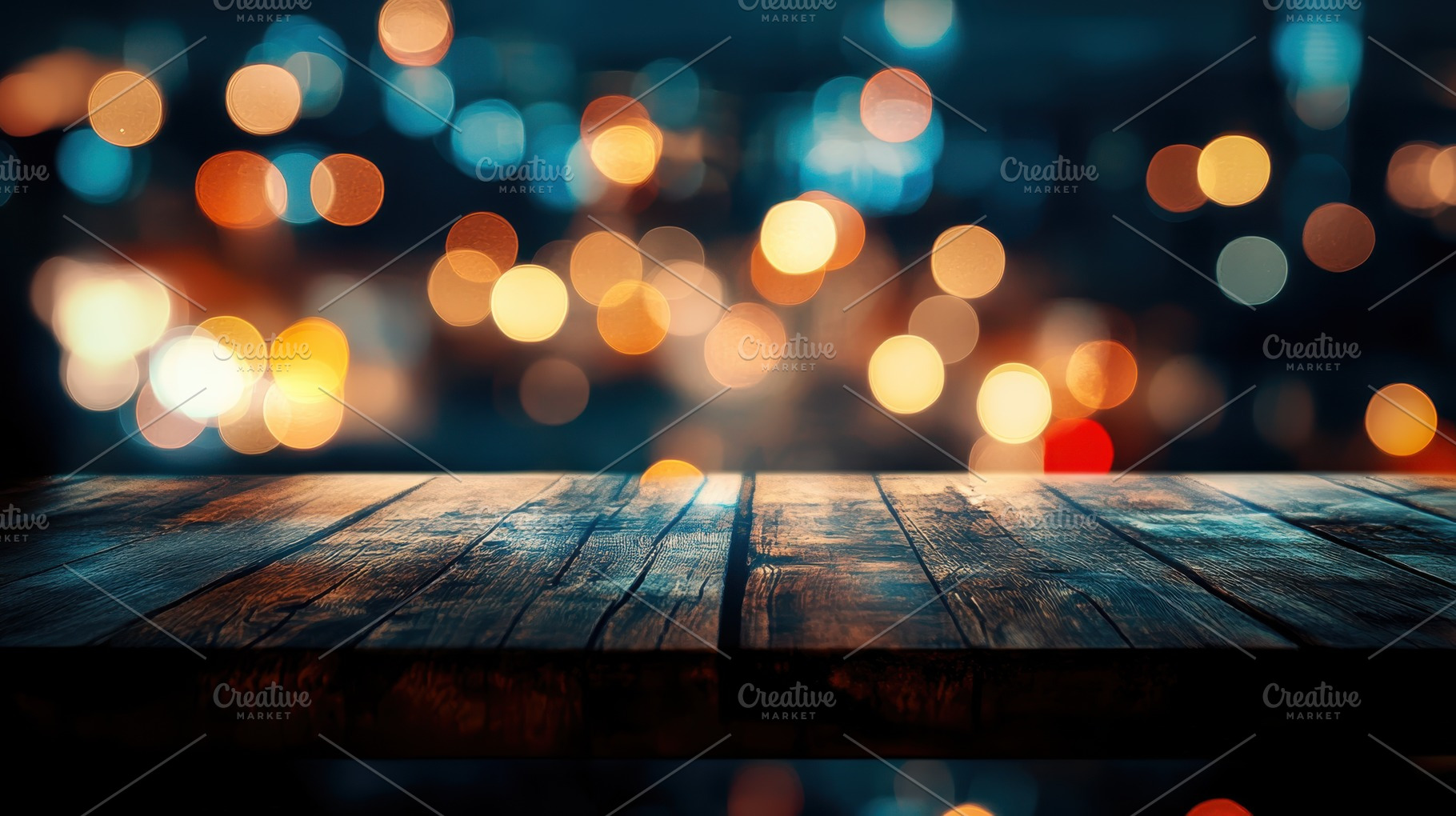 Dark Wooden Table Night City Lights, a Background Photo by Pixeness Studio