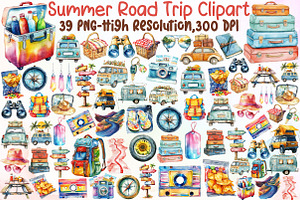 Summer Road Trip Clipart, an Illustration by Sublimation Artist