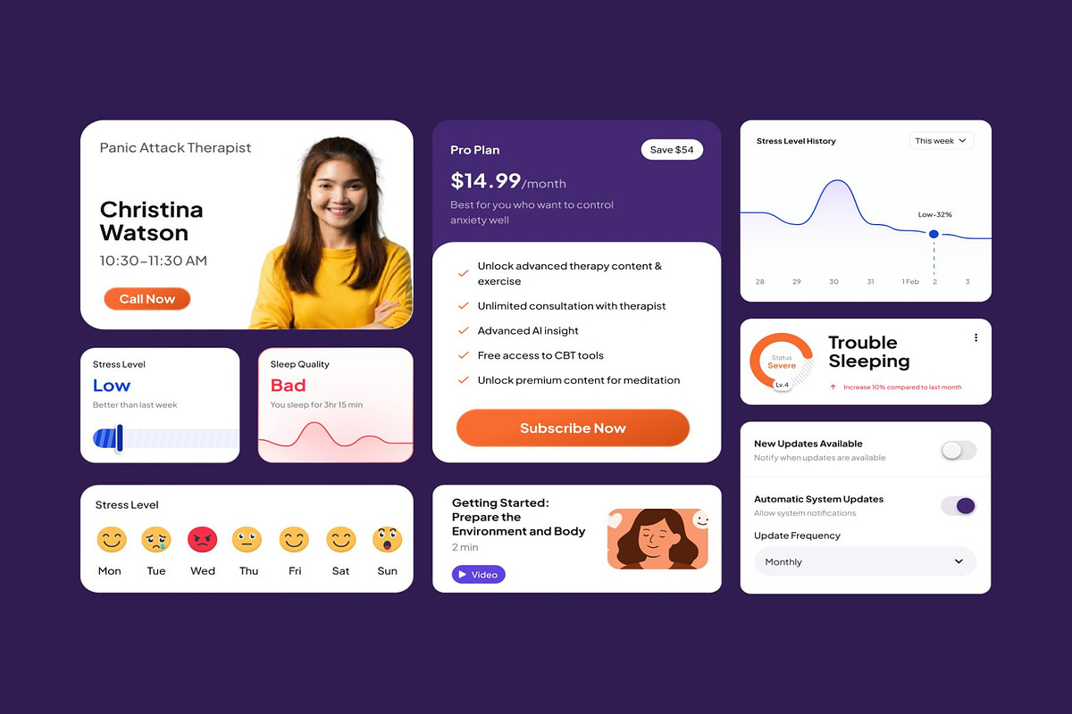 CalmDay Mental Health Tracker Mobile, an UI Kit Template by Lumina_ui_ux202 (Photo 8 of 10)