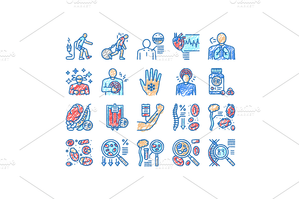 Anemia Patient Health Problem Icons, an Object Illustration by pikepicture