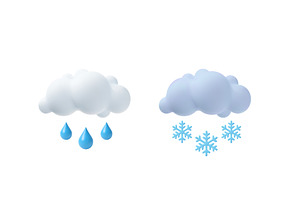 3D weather icons of rain and snow, an Object Illustration by ModVector