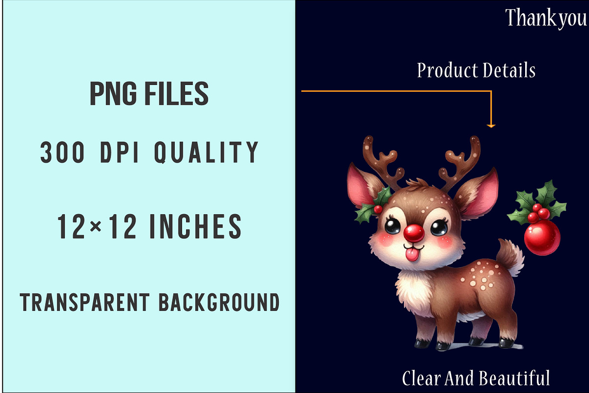 Reindeer Merry Christmas Clipart PNG, an Illustration by SinaCreation (Photo 7 of 7)